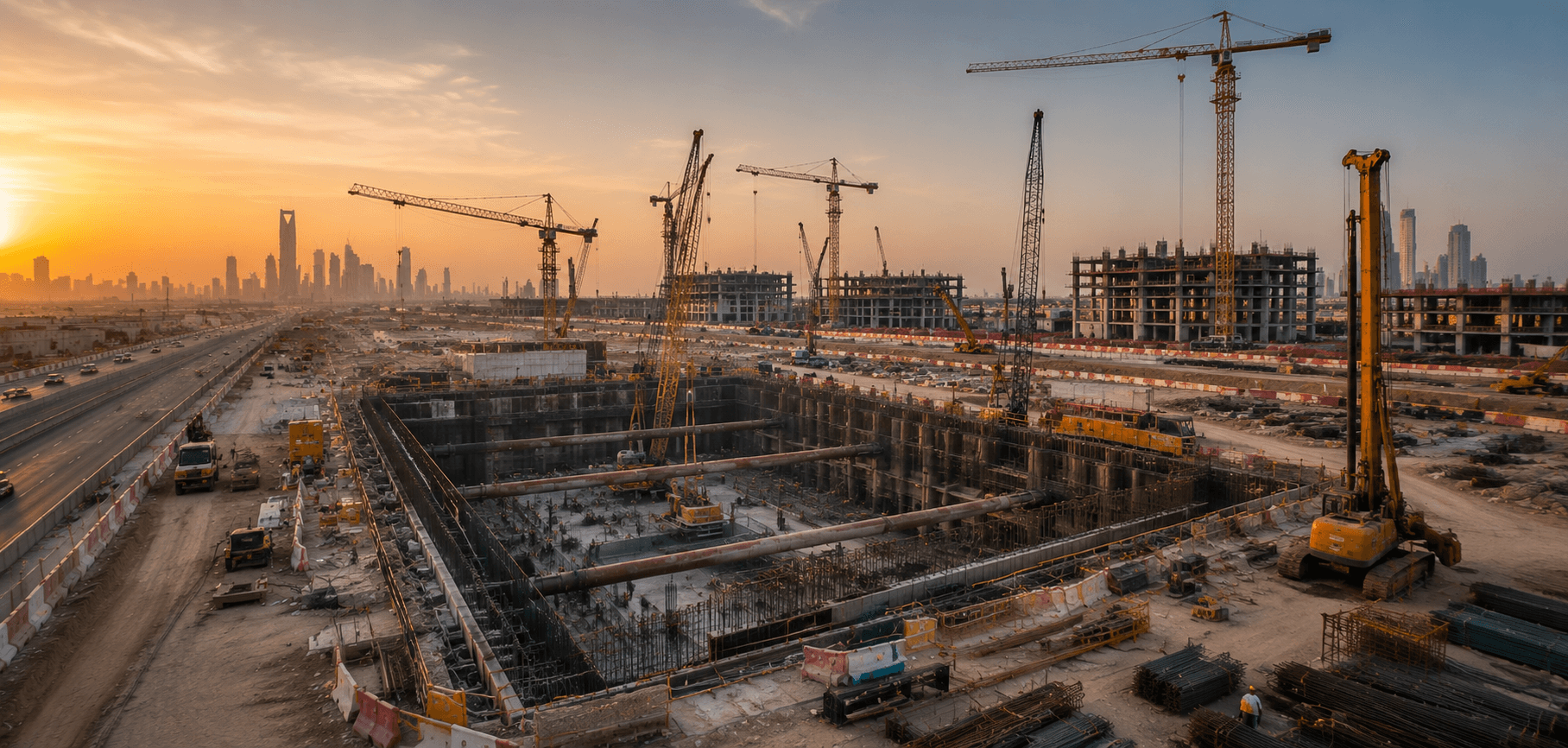 Commercial tower deep excavation and retaining wall construction project in Saudi Arabia