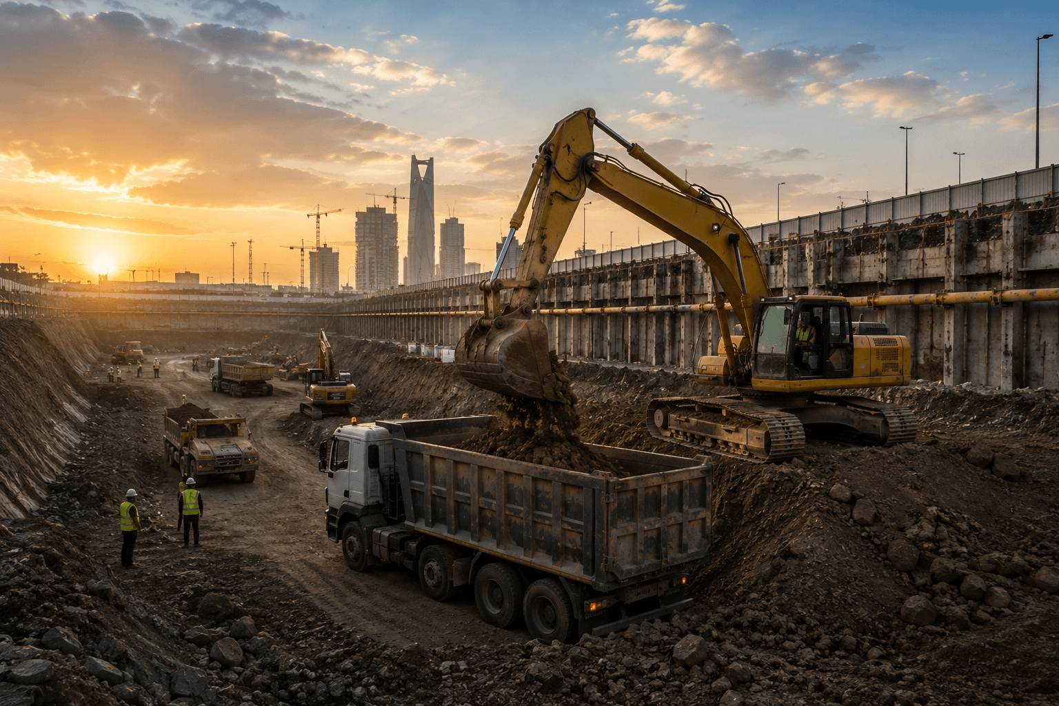 Heavy excavation and earthwork construction equipment for infrastructure projects in Saudi Arabia