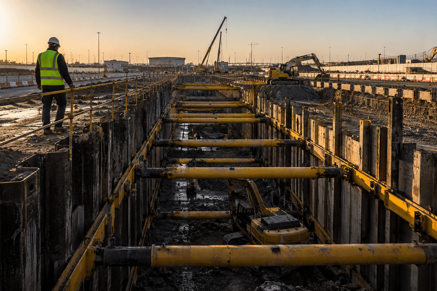 Steel sheet pile shoring systems and excavation support solutions for construction projects in Saudi Arabia