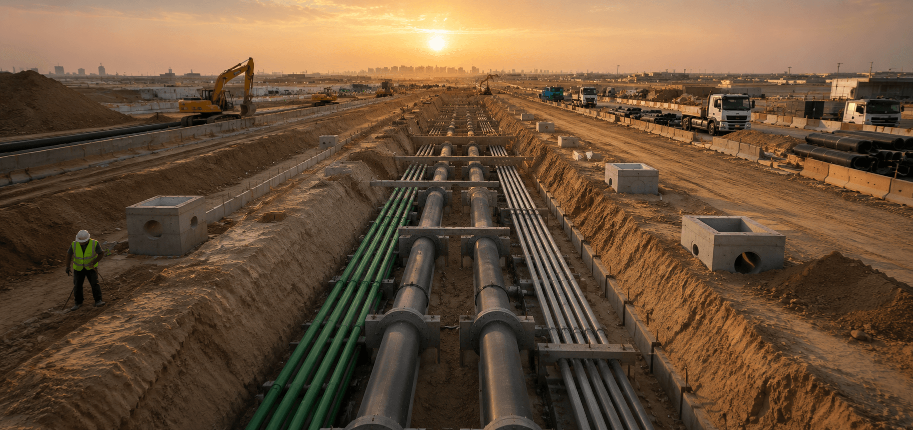 Underground utility network excavation and trenching works using professional ground engineering solutions